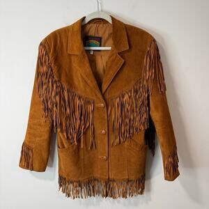Pioneer Wear Women's Vintage Fringe Jacket Western Suede Brown Medium